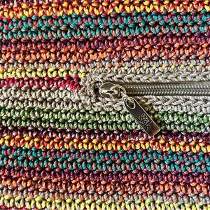 The Sak Multicolor Crochet Shoulder Bag Pink Trim Boho Knit Tote Purse